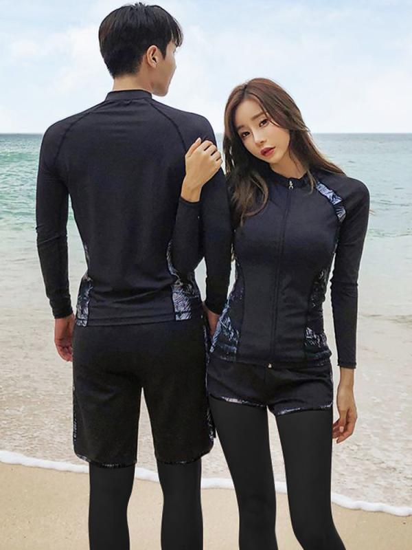 男女兼用 ペア ウエットスーツ サーフィン 水着 上下セット 長袖 ロングパンツ セパレート UVカット 日焼け防止 ジップアップ 伸縮性 動きやすい マリンスポーツ フィットネス スイムウェア