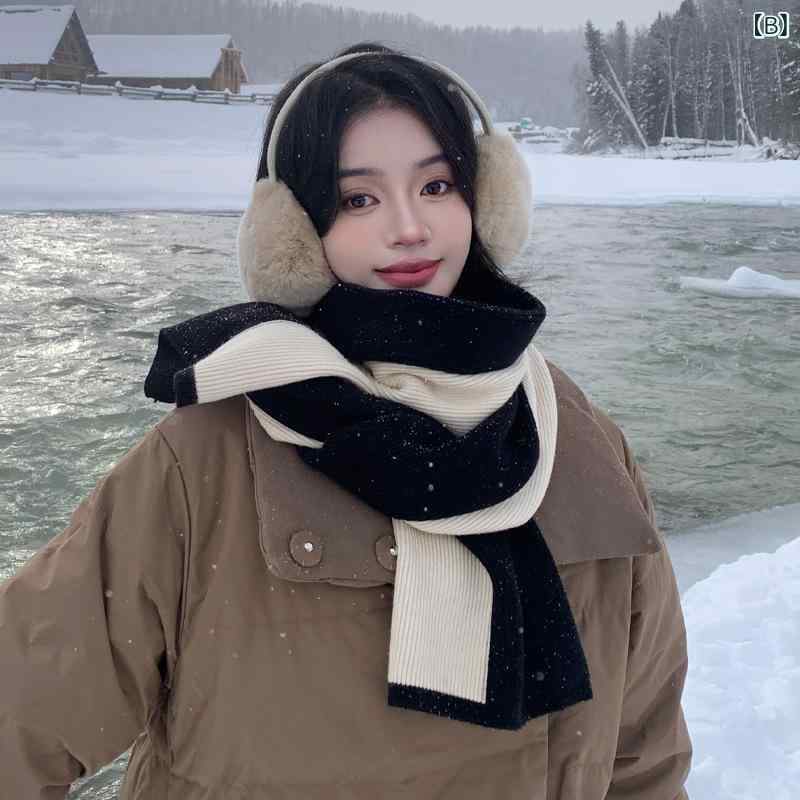 ニットマフラー レディース 秋冬 オフホワイト 高級感 保温 暖か 毛糸 ストール スカーフ 柔らか 軽量 百搭 日常使い 通勤 通学 アウトドア 部屋着 コーディネート ベーシック アイテム