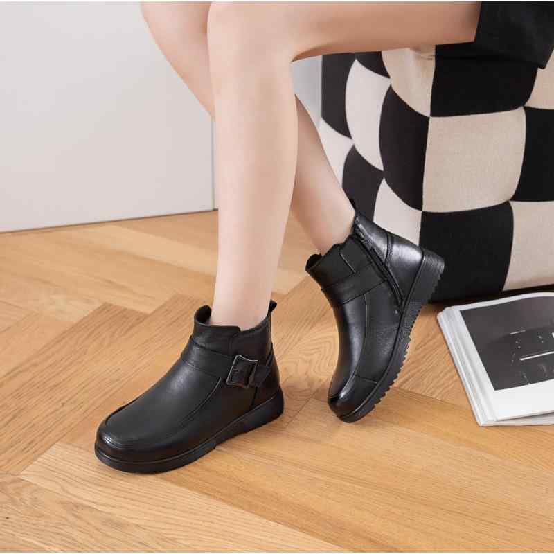 秋冬 レディース ショートブーツ ウール混 本革 防滑 暖か 平底 ミドルシューズ 厚手 快適 歩きやすい ..