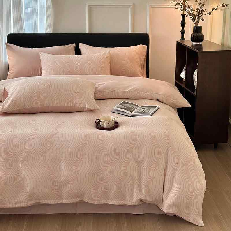 秋冬 寝具セット 高級感 全綿 4点セット 二重層 ガーゼ 提花織り ベッドシーツ 掛け布団カバー 枕カバ..