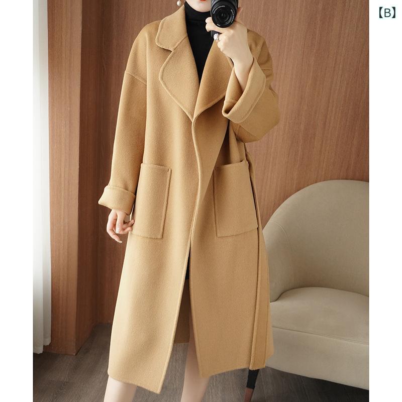 コート レディース 秋冬 双面羊毛 中長丈 ラペルカラー ウール ジャケット テーラード ミドル ロング 暖か 防寒 スタイリッシュ 日常使い 羊毛混 フェイクファー なし シンプル デザイン 膝丈 膝下 コート丈 女性用 外套 コート類 ファッション