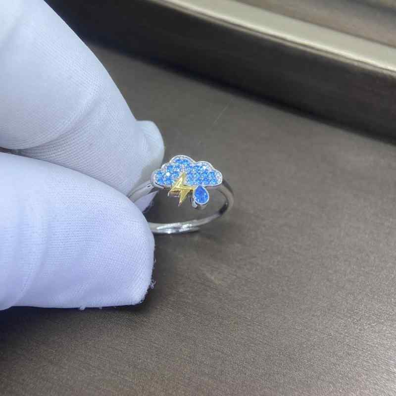 指輪 レディース ジルコニア 雲 雷 デザイン 925 シルバー インフルエンサー シンプル 個性 気質 モチ..