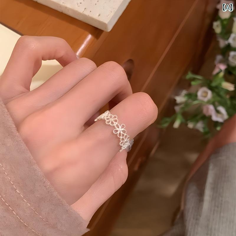 指輪 レディース 925シルバー 透かし彫り 花モチーフ かわいい フレンチ レースデ...