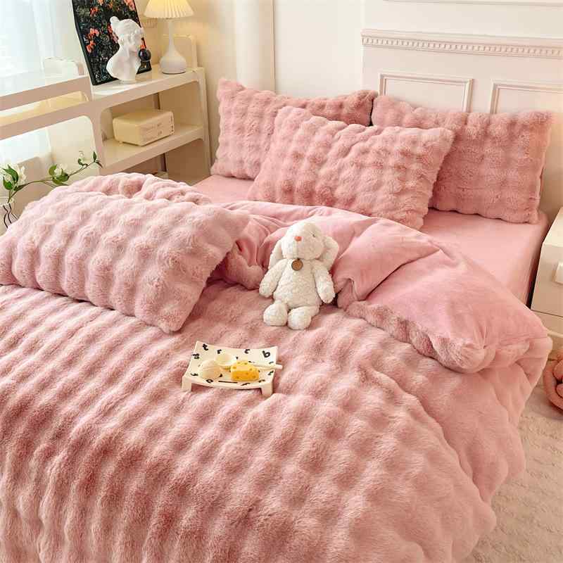 秋冬 男女兼用 厚手保暖 寝具セット 4点セット 3点セット 再生繊維 ミルクベルベット ラビットファー ..