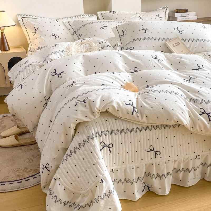 ベッドカバー 布団カバー 4点セット 厚手タイプ ナチュラルスタイル しわ加工デザイン 木綿素材 コット..