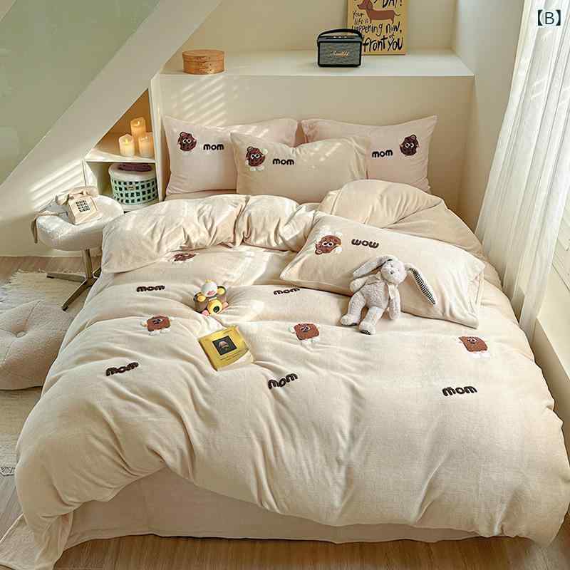 ベッドカバーセット キッズ 秋冬 カートゥーン柄 再生繊維 ふわふわ 厚手 保温 4点セット 掛け布団カバー ベッドスカート かわいい 少女向け 柔らかい 寝具 部屋着 室内用 保湿 暖か ぬくぬく デザイン 人気柄 家族用 日常使い 快適 睡眠 グッズ [3]