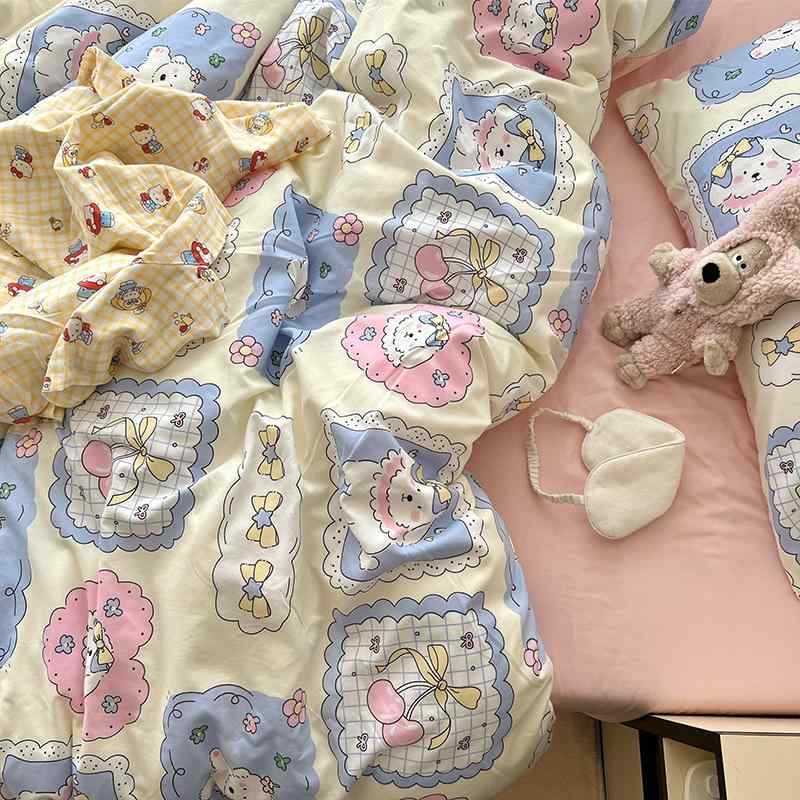 寝具セット 家庭用 学生寮用 洗える綿 四季対応 4点セット ベッドシーツ 枕カバー 掛け布団カバー 快適..