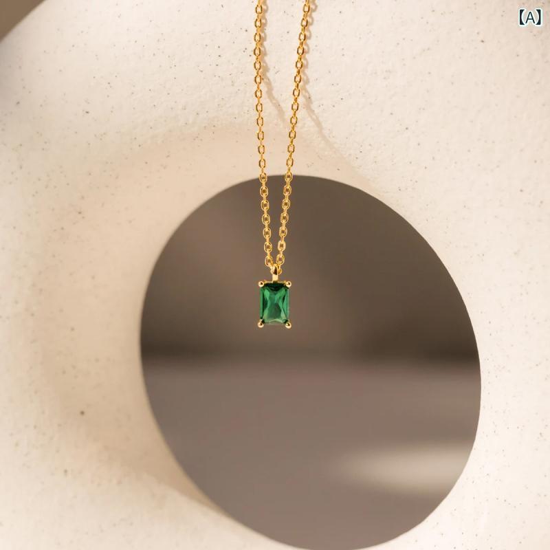 ネックレス レディース 925シルバー 緑ジルコニア レトロ シンプル 鎖骨チェーン クールミニマル ベーシック 汎用 デイリーアクセサリー 女性ジュエリー シングルレイヤー 軽量 スタイリッシュ