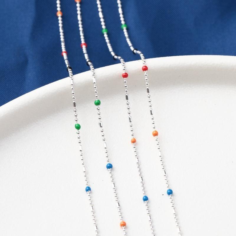 ネックレス レディース 925シルバー ドーパミンカラー ビーズ 鎖骨チェーン ショート 個性デザイン 高..