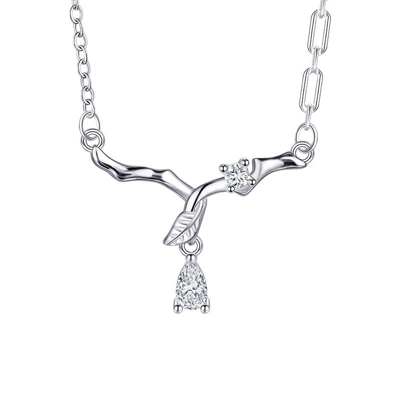 レディース 枝モチーフ 森系 ネックレス ジルコニア 銀 鎖骨チェーン ナチュラル かわいい 爽やか アク..