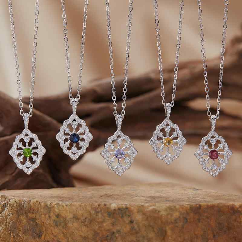 ネックレス レディース S925 純銀 天然宝石 ペンダント レース 鎖骨チェーン 高級感 デコルテ ジュエリ..