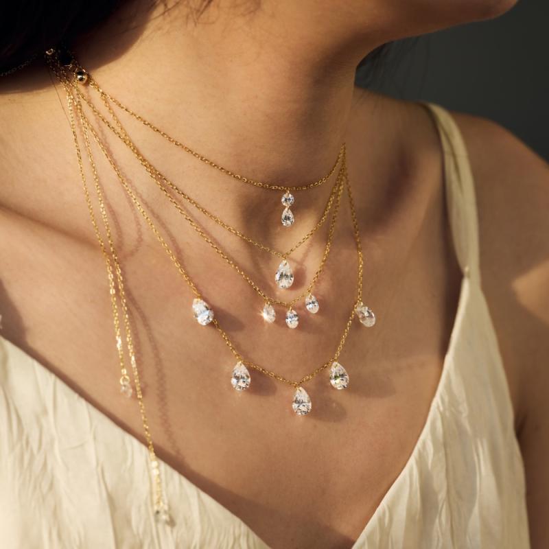 ネックレス レディース 925シルバー 流蘇吊り下げ 楕円水滴デザイン 高級感 結婚式 鎖骨チェーン 女性..