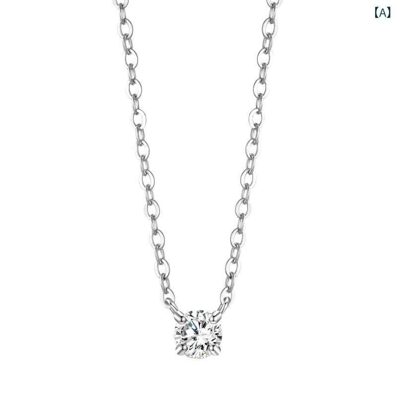 ネックレス レディース 925シルバー ジルコニア ペンダント 4爪 鎖骨チェーン 高級感 ファッション ア..