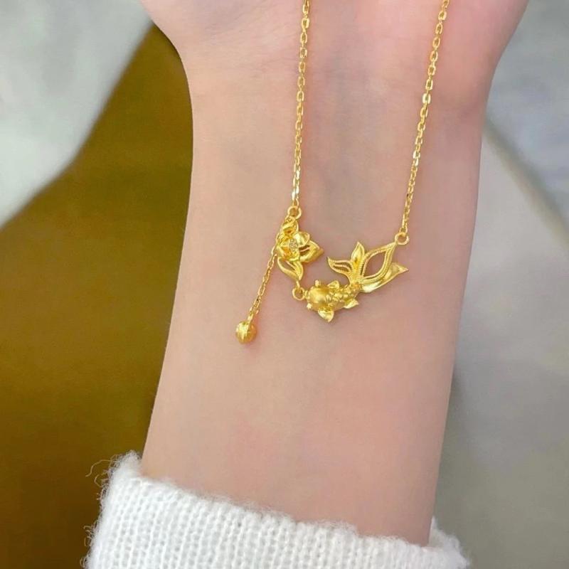 ネックレス レディース 925シルバー 如意蓮花錦鯉 黄金風 高級感 鎖骨チェーン ジュエリー アクセサリ..