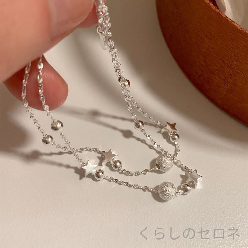 ブレスレット レディース シンプル 星モチーフ ダブルレイヤー 925シルバー マット...