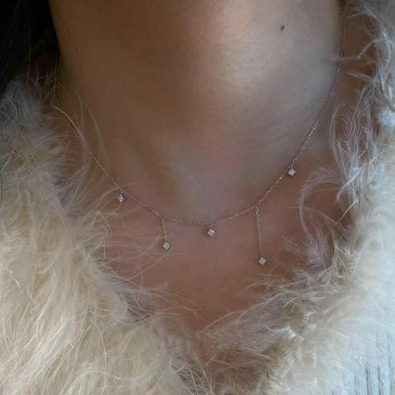 ネックレス レディース 925シルバー タッセル 輝くストーン 散りばめ 配置 鎖骨チェーン 高級感 精致 ..