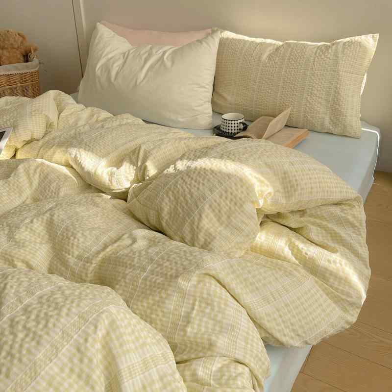 ベッドシーツ ファミリー 四点セット 秋冬 色織提花 水洗綿 掛け布団カバー 枕カバー ボックスシーツ ..