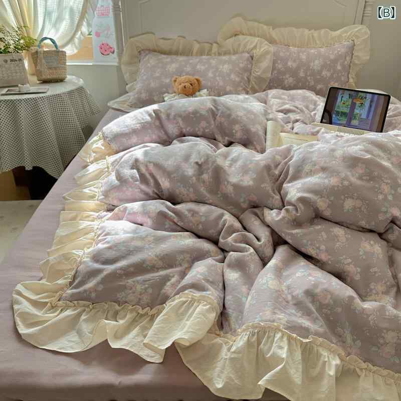 寝具セット ガールズ ピンクローズ柄 全棉 二重ガーゼ 4点セット 純コットン シン...