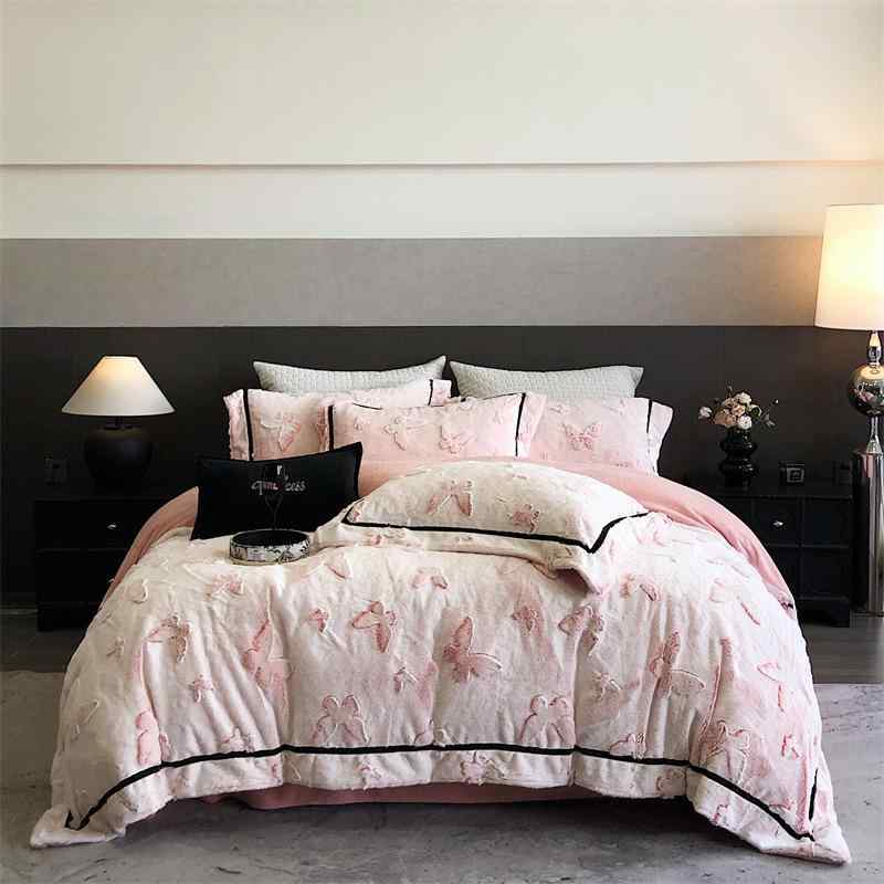 秋冬 ルームウェア 4点セット 再生繊維 フリース 蝶柄 プリント 高級感 厚手 保暖 軽奢 室内着 部屋着 ..