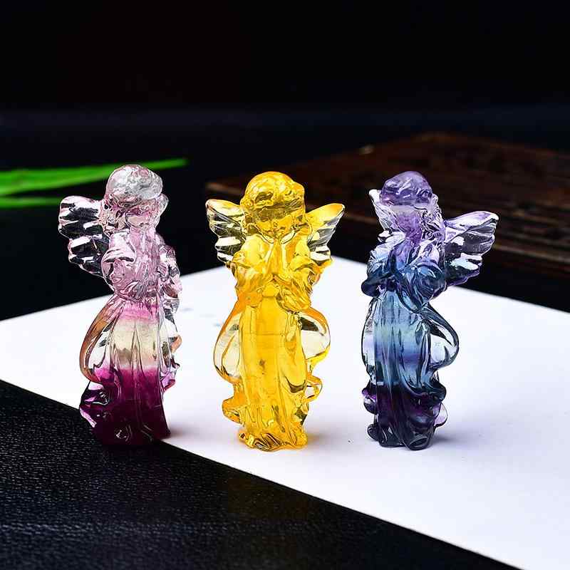 置物 天然石 蛍石 天使 仙女 黄紫 彩色 インテリア ホームデコ リビング オフィスデスク 飾り 天然鉱物..