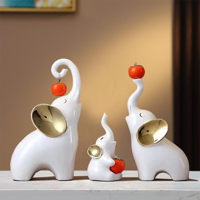 陶器 置物 大象 一家三口 親子 ファミリー クリエイティブ ユニーク デザイン 高級感 軽奢 モダン スタ..
