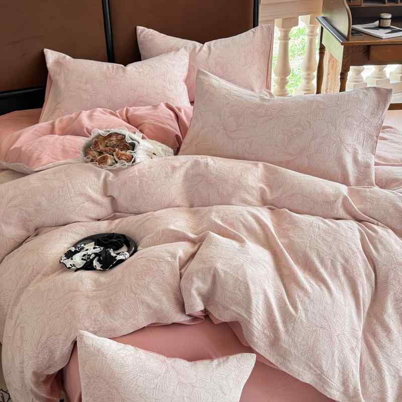 寝具セット ファミリー 秋冬 綿100% 提花柄 起毛加工 厚手 保暖 通気性 親肌 ベッドスカート付き 四点セット ベッドカバー シーツ 枕カバー 掛け布団カバー(3.0)