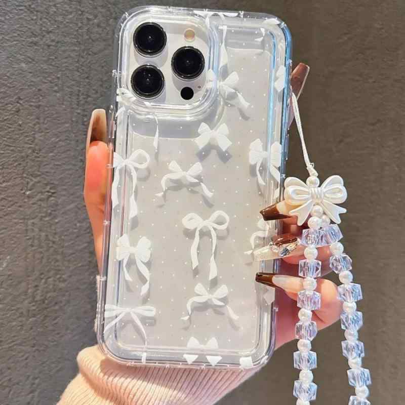 Rakuten - レディース iPhoneケース スマホケース リボン ドット柄 ホワイト 透明 クリア 耐衝撃 エアークッション iPhone16 Pro Max iPhone15 Plus iPhone14 iPhone13 iPhone12 対応 上品 大人可愛い