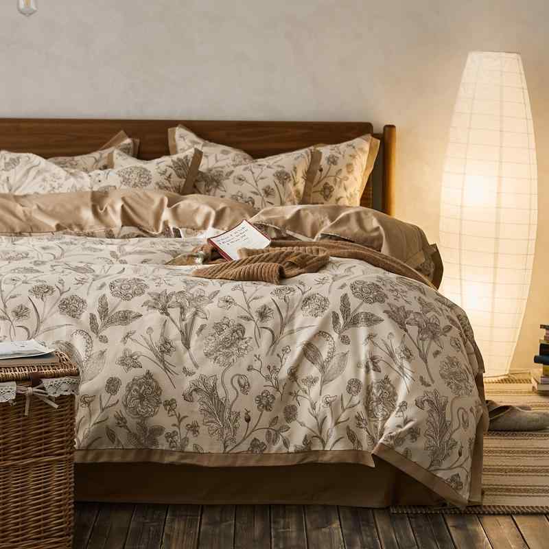 秋冬 高級感 アメリカンスタイル 綿100% 厚手起毛 4点セット 保暖掛け布団カバー ベッドシーツ ベッド..