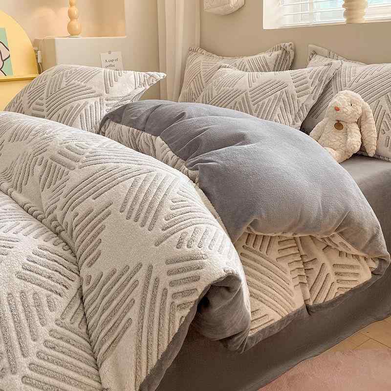 寝具セット 秋冬 ミルクフランネル コーラルフランネル ベッドシーツ 掛け布団カバー 起毛 厚手 両面 ..