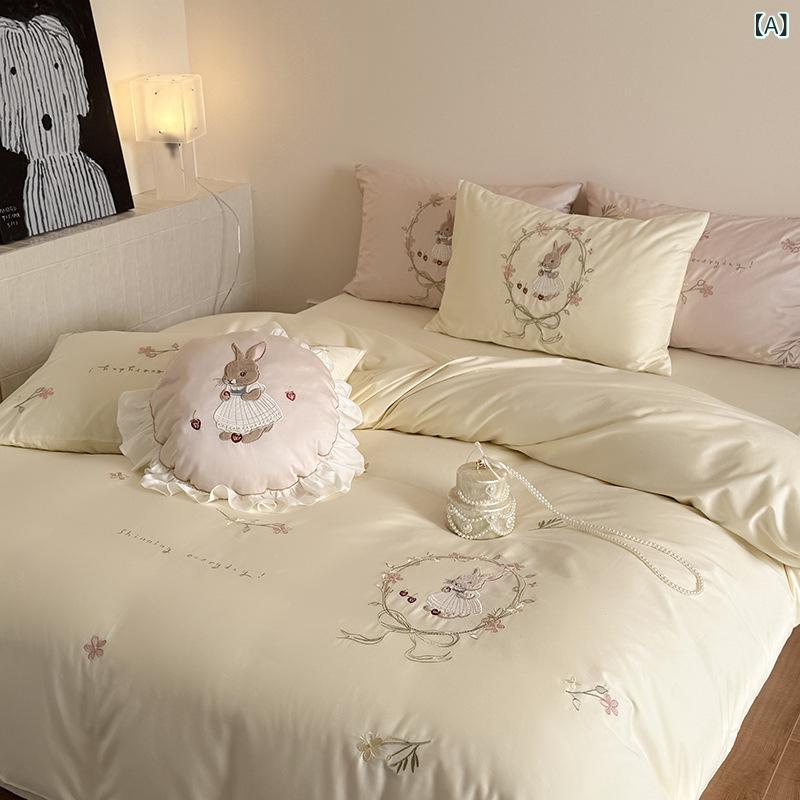 キッズ 純綿 厚手 寝具セット 長絨綿 かわいい ウサギ柄 ベッドカバー 3点セット 枕カバー フィットシーツ 子供用 柔らかい コットン素材 快適