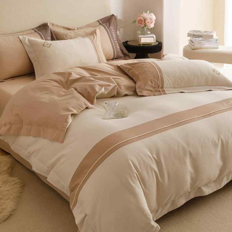 秋冬 寝具 4点セット 長繊維綿 厚手 起毛 純綿 掛け布団カバー ベッドシーツ ベッドパッド 寝室用 高級..