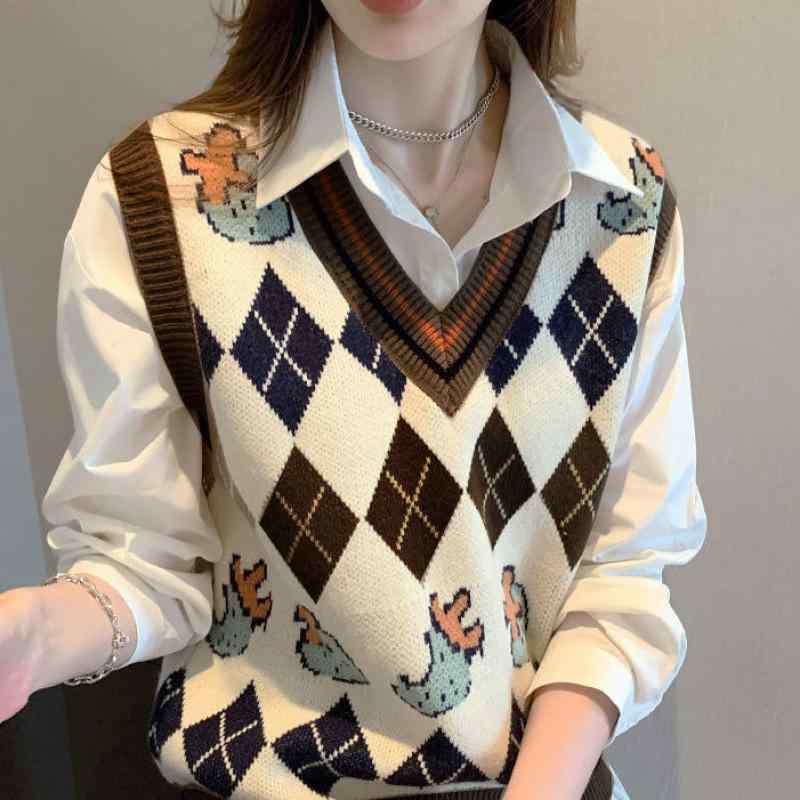 ニット ベスト レディース 学院風 秋冬 外穿 レイヤード スタイリッシュ セーター 小马甲 女性 毛衣 針織 洋気 外搭 叠穿