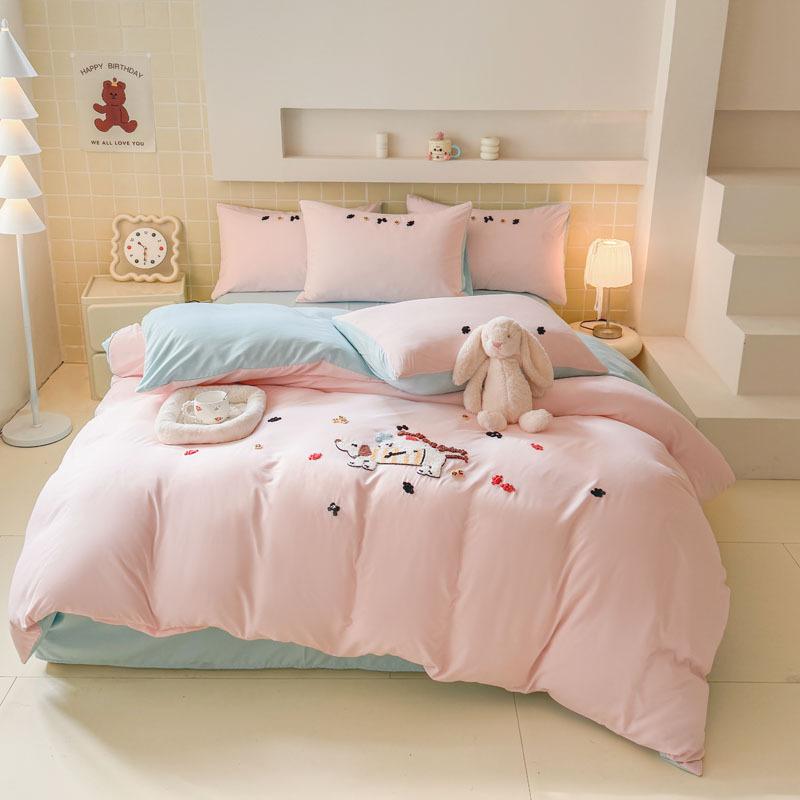 秋冬 寝具セット キッズ 綿素材 洗濯可能 カートゥーン柄 刺繍デザイン 爽やか ベッドシーツ 枕カバー ..