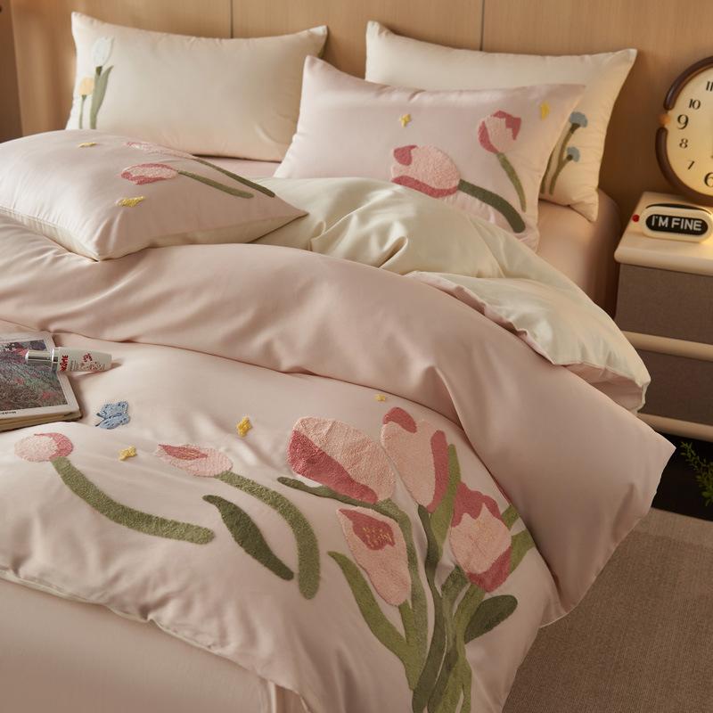 寝具セット 秋冬 長絨綿 全棉 磨毛加工 4点セット 掛け布団カバー 枕カバー フィットシーツ ベッドスカ..