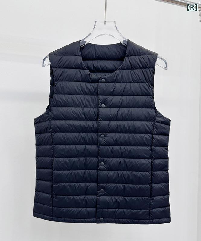 メンズ 秋冬 ダウンベスト 軽量 保温 クルーネック ノーカラー シンプル 羽織 背心 軽薄 保暖 簡約 羽绒内胆