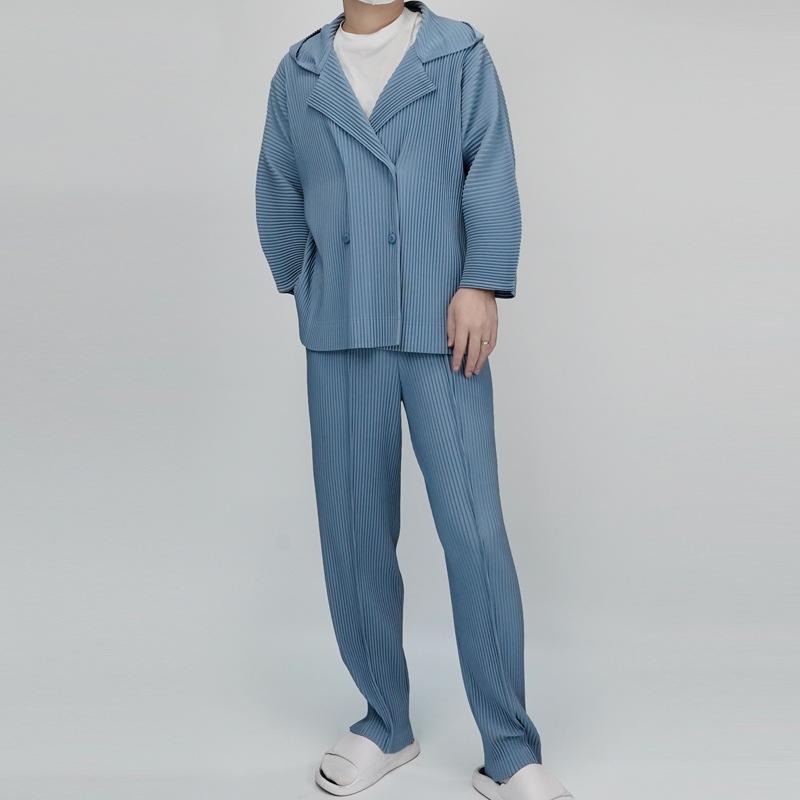 メンズ フード付き ジャケット 高級感 カジュアル スーツ プリーツ ゆったり ルーズ 上着 ニッチ スタイル コート