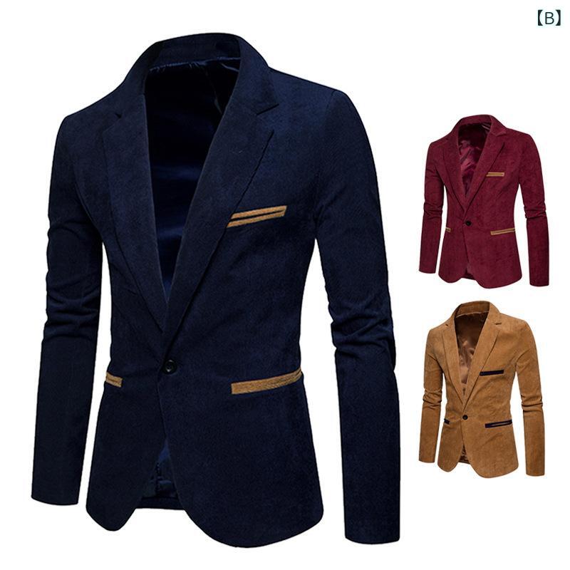 秋冬 メンズ コーデュロイ スリム ジャケット ビジネス カジュアル シングルボタン 大きめサイズ 通勤 スーツ風 暖か 修身 コート