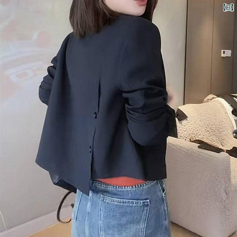 ジャケット レディース 短め丈 ゆったり 高級感 デザイン 西装風 小柄対応 春夏 テーラード トップス 軽量 吸湿速乾