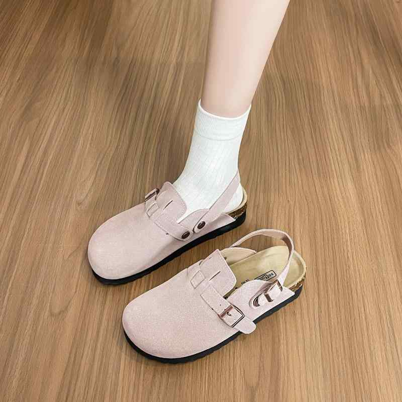 厚底サンダル レディース ピンク 本革 つま先カバー ハーフスリッパ ツーウェイ 外出用 軽量 通勤 通学 春夏 秋冬 吸湿速乾 高級感