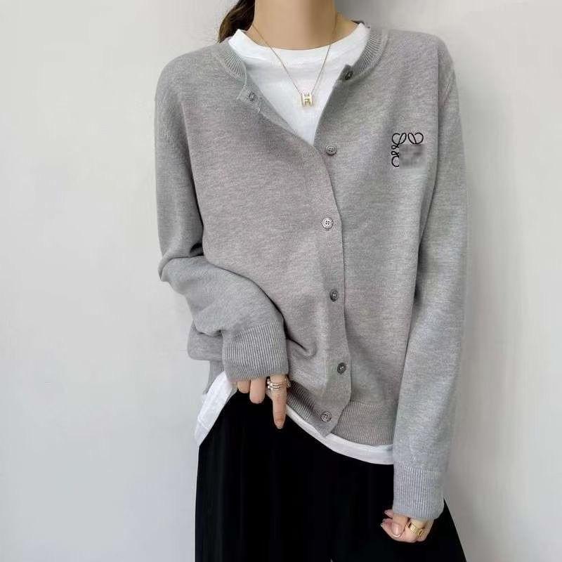 ニットカーディガン レディース ウール 刺繍 クルーネック 長袖 薄手 春秋 韓国風 着回し カジュアル 通勤 コーディネート ベーシック レイヤード トップス