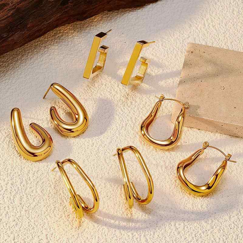 ピアス レディース ステンレス 18Kゴールドコーティング ファッション 海外風 インスタ風 ニッチ 誇張デザイン 色褪せない アクセサリー イヤリング
