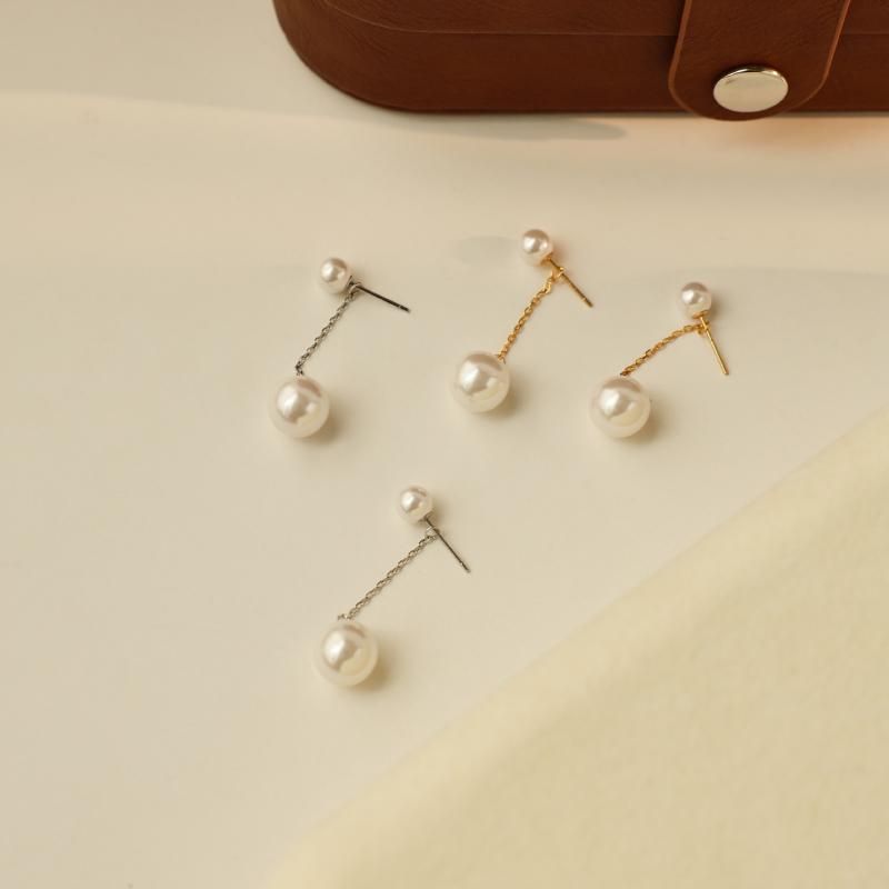 イヤリング レディース シルバー925 ロング ビーズ付き 後ろ掛け式 フランス風 レトロ 高級感 個性的 両用ピアス