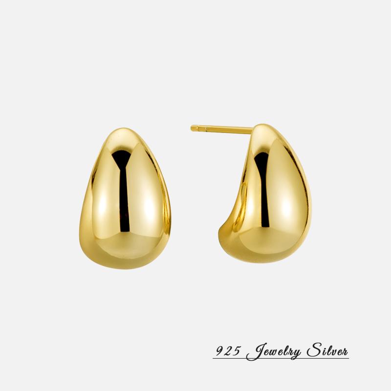 レディース イヤリング 925シルバー 幾何学 楕円形 スタッドピアス レトロ 港風 中空 三日月型 空洞デ..