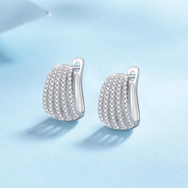 イヤリング レディース 純銀 モザナイト シンプル スタッド 個性 百搭 高級感 気質 軽奢 耳扣 アクセサ..