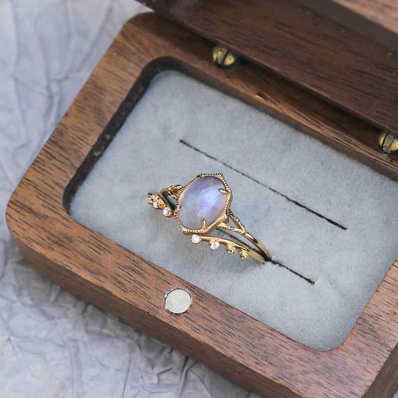 指輪 レディース 天然水晶 レトロ ラブラドライト セットリング 925銀 ゴールドメッキ 復古デザイン 女..