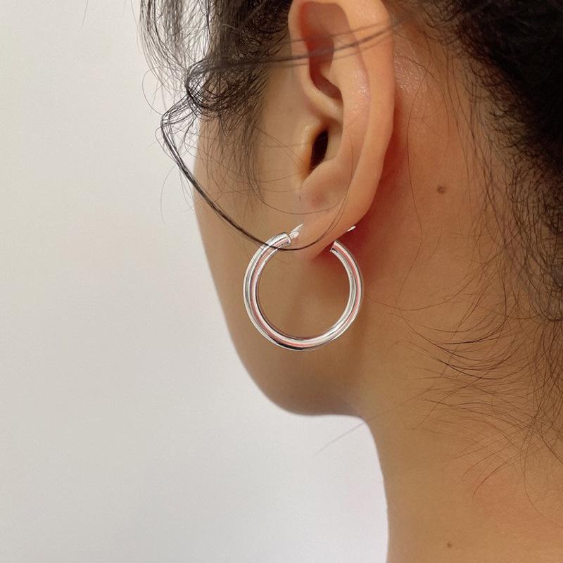 イヤリング レディース 純銀 円形 幾何学 高級感 シンプル 欧米風 気質 百搭 アクセサリー 耳飾り デザ..