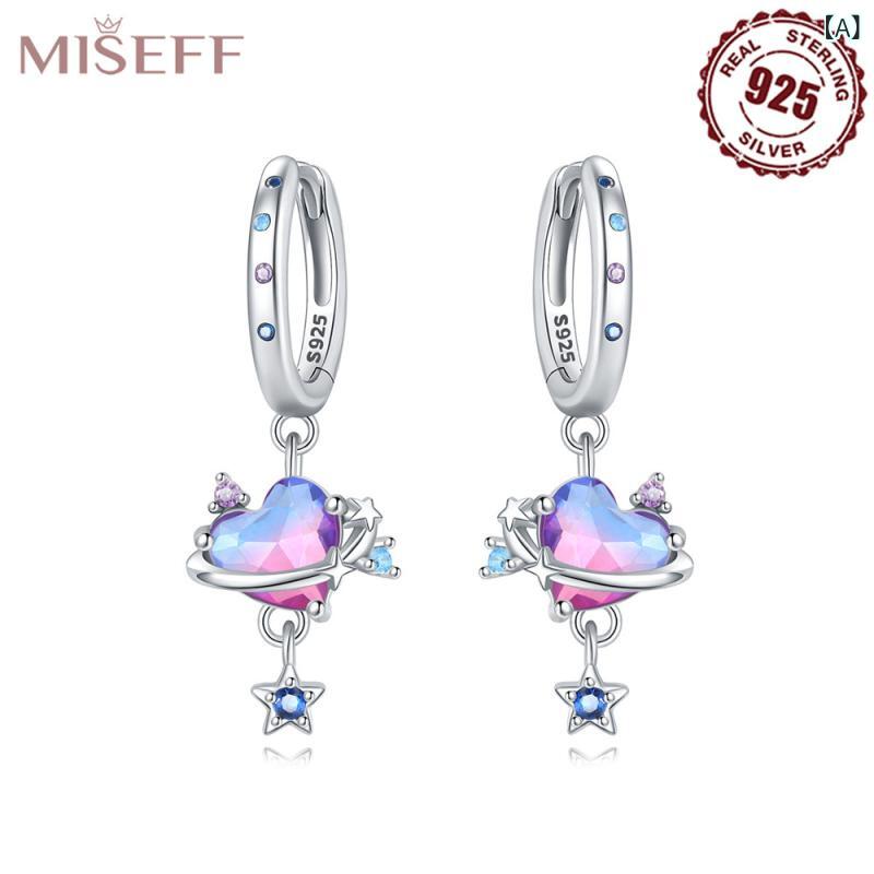 レディース イヤリング ドロップ S925純銀 ハート 衛星 モチーフ 高級感 シルバー ジュエリー ファッシ..