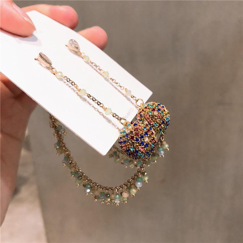 レディース ピアス イヤリング 2way ボヘミアン 水晶 フリンジ 七色虹色 宝石 ボール 高級感 S925シル..