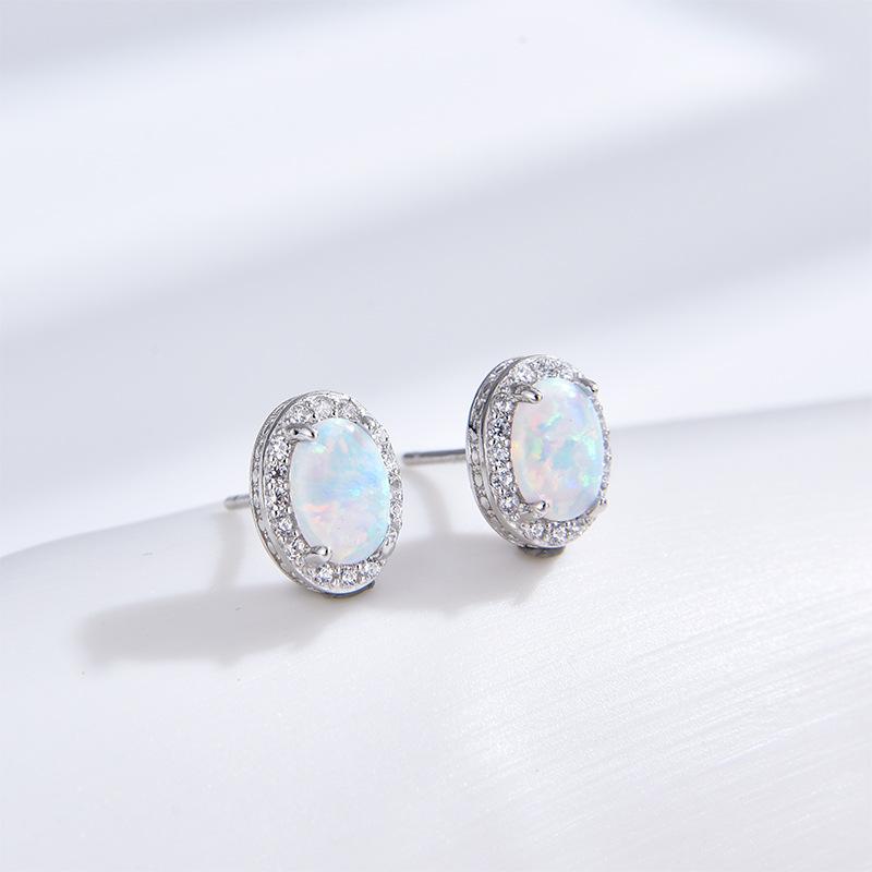 スタッドピアス レディース 925純銀 オーストラリアンオパール 楕円形 高級感 欧米風 シルバーアクセサリー 宝石ジュエリー 日常使い 通勤 デート ファッション