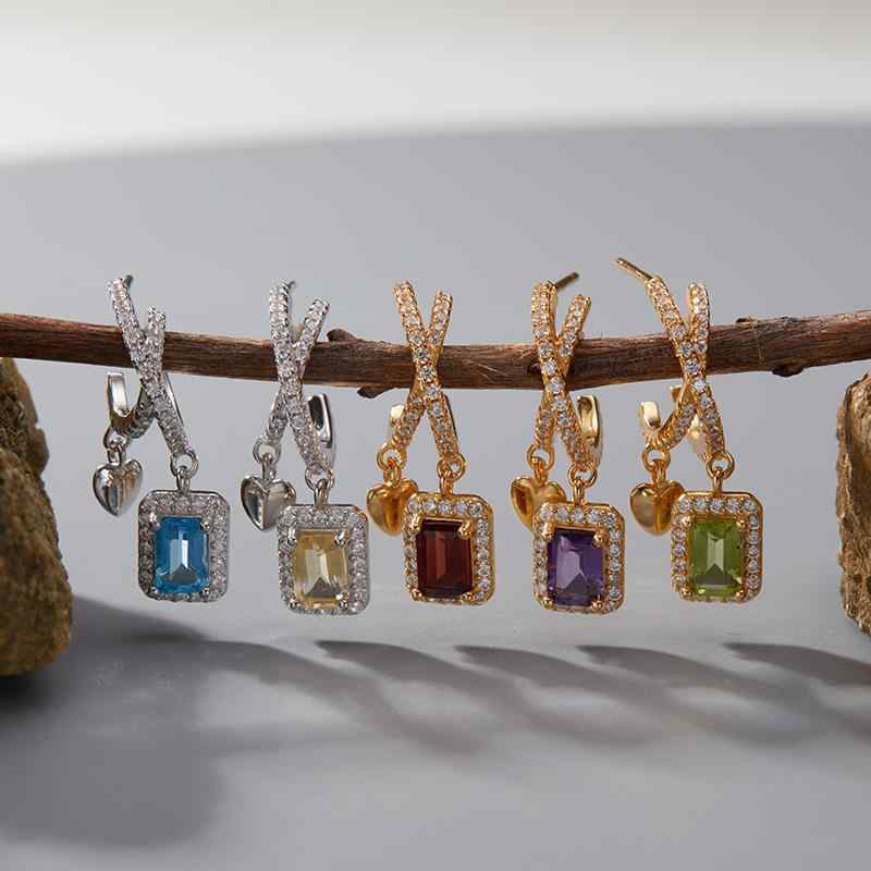 イヤリング レディース 925シルバー 天然石 キューブ型 多色宝石 高級感 優雅 小众 気質 耳飾り 軽奢 ..